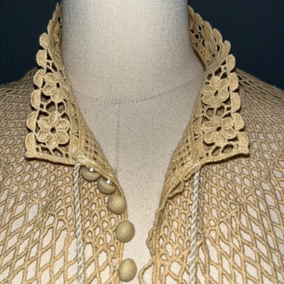 FREE PEOPLE ON THE ISLAND Butter Yellow Crocheted High Neck Peasant Blouse  - L - Picture 10 of 16